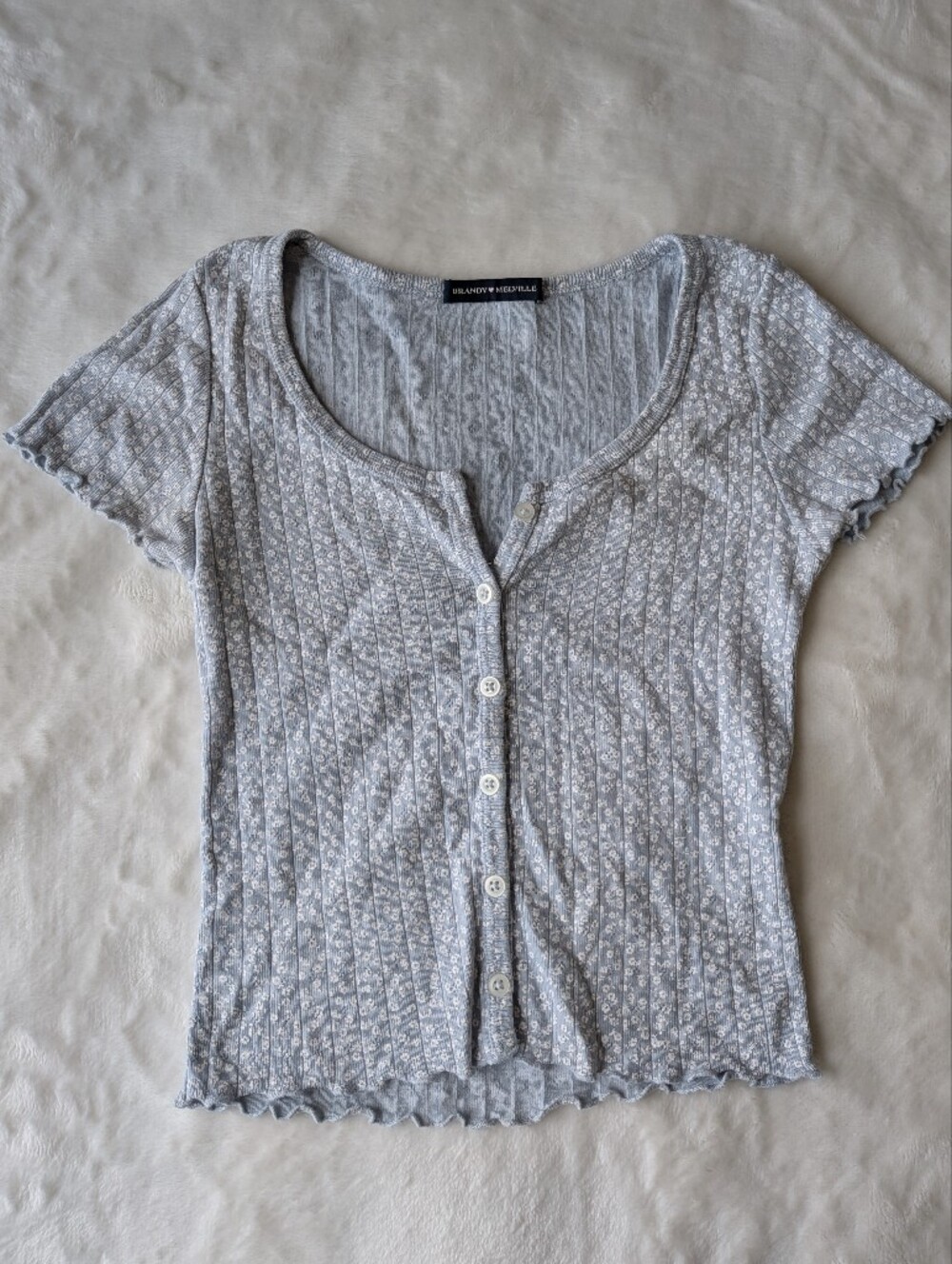 brandy Melville blue floral lettuce trim top